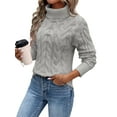 thumbnail image 2 of Women Turtle-Neck Sweaters Cable Knit Long Sleeve Pullover Jumper Tops Fall Winter Casual Solid Sweater Gray L, 2 of 5