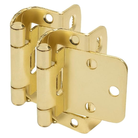 18650-BB Cabinet Hinges 5 Pair Pack - Brushed Brass Self Closing 1/2" Overlay Partial Wrap - Hardware for Kitchen Cabinets & Furniture