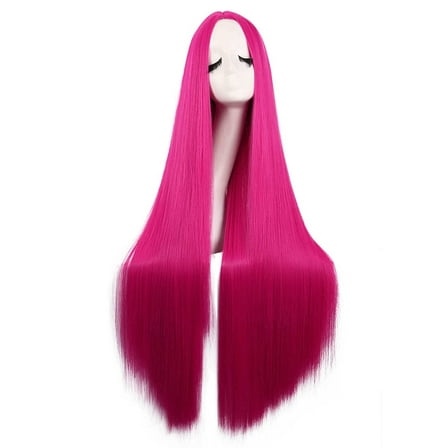 XmhyTop Extra Long 100CM Straight Wig, Middle Part, No Bangs Rose Netting Base, Ideal for White Parties, Anime Cosplay & Cosmetic Use(Hot Pink)
