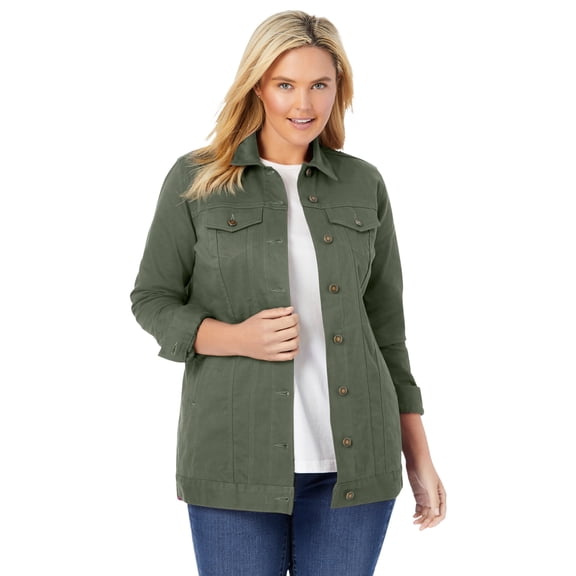 Woman Within Plus Size Long Stretch Denim Jacket Oversized Jean Jacket