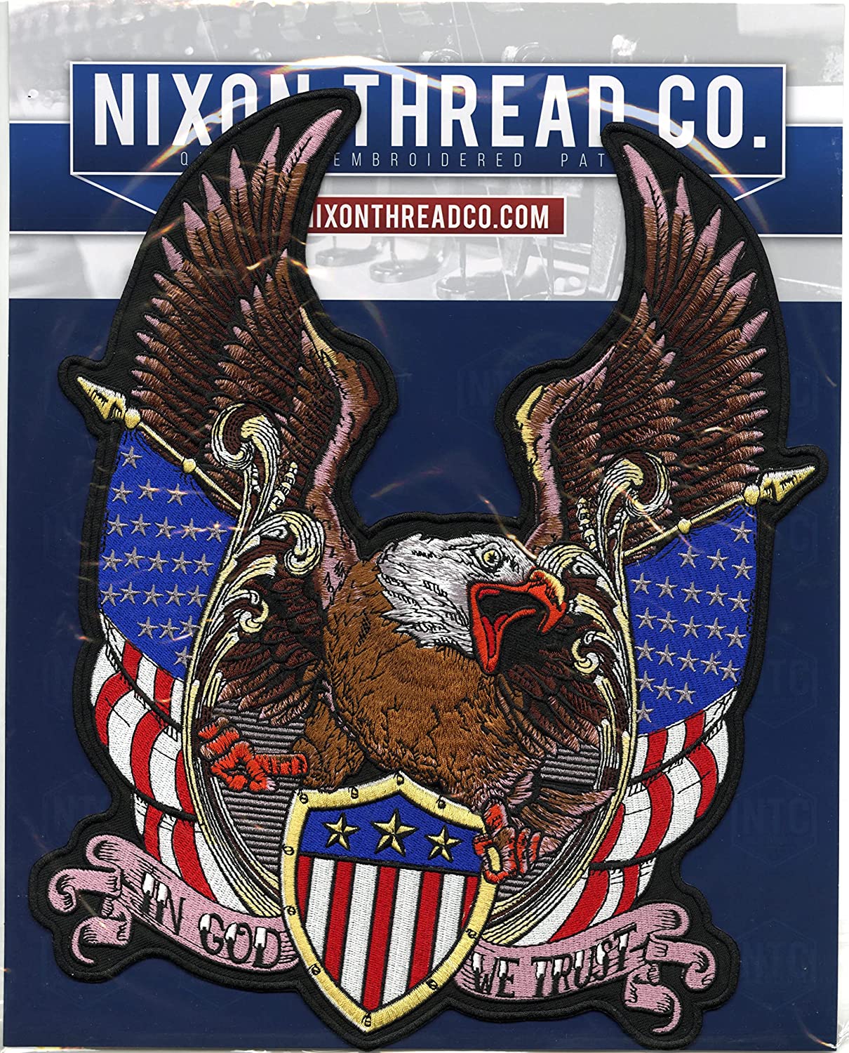 Federal Eagle Shield Patch 12.5" | US Flag Military Vet Patriotic "in God We Trust" | Embroidered Iron On Large - by Nixon Thread Co.