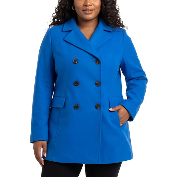 Agnes Orinda Women's Plus Size Notched Lapel Double Breasted Long Coat for Stylish Winter Wear 1X Royal Blue