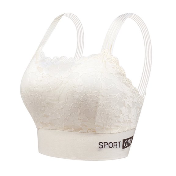 Fengactive Sports Bras for Women Lace Spaghetti Strap Full Coverage Stretch Non-Padded Wireless Bras