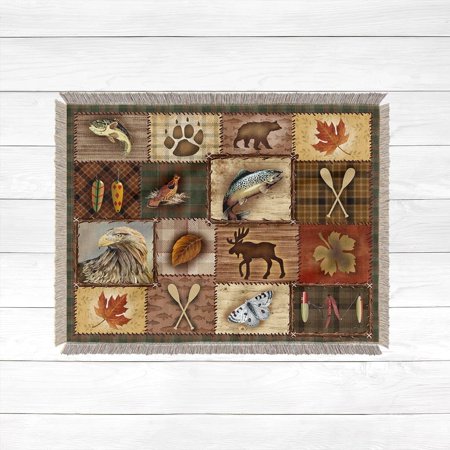 Laural Home Wilderness Patch Woven Throw with Fringe Edge 60" x 80"