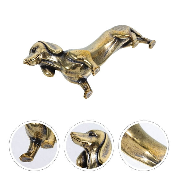 PTOOTP Vintage Golden Brass Dachshund Mini Sculpture Desk Decor for Home Office Tabletop Decoration 1 Set