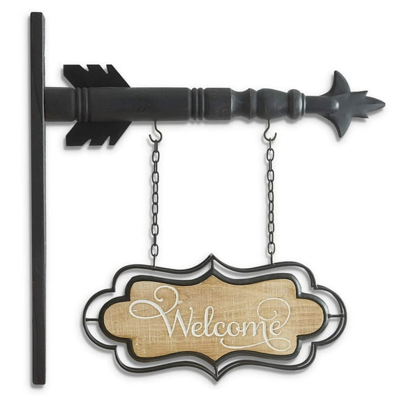 K&K Interiors 13-Inch Double-Sided “Welcome” Arrow – Brown Decorative Wall Accent