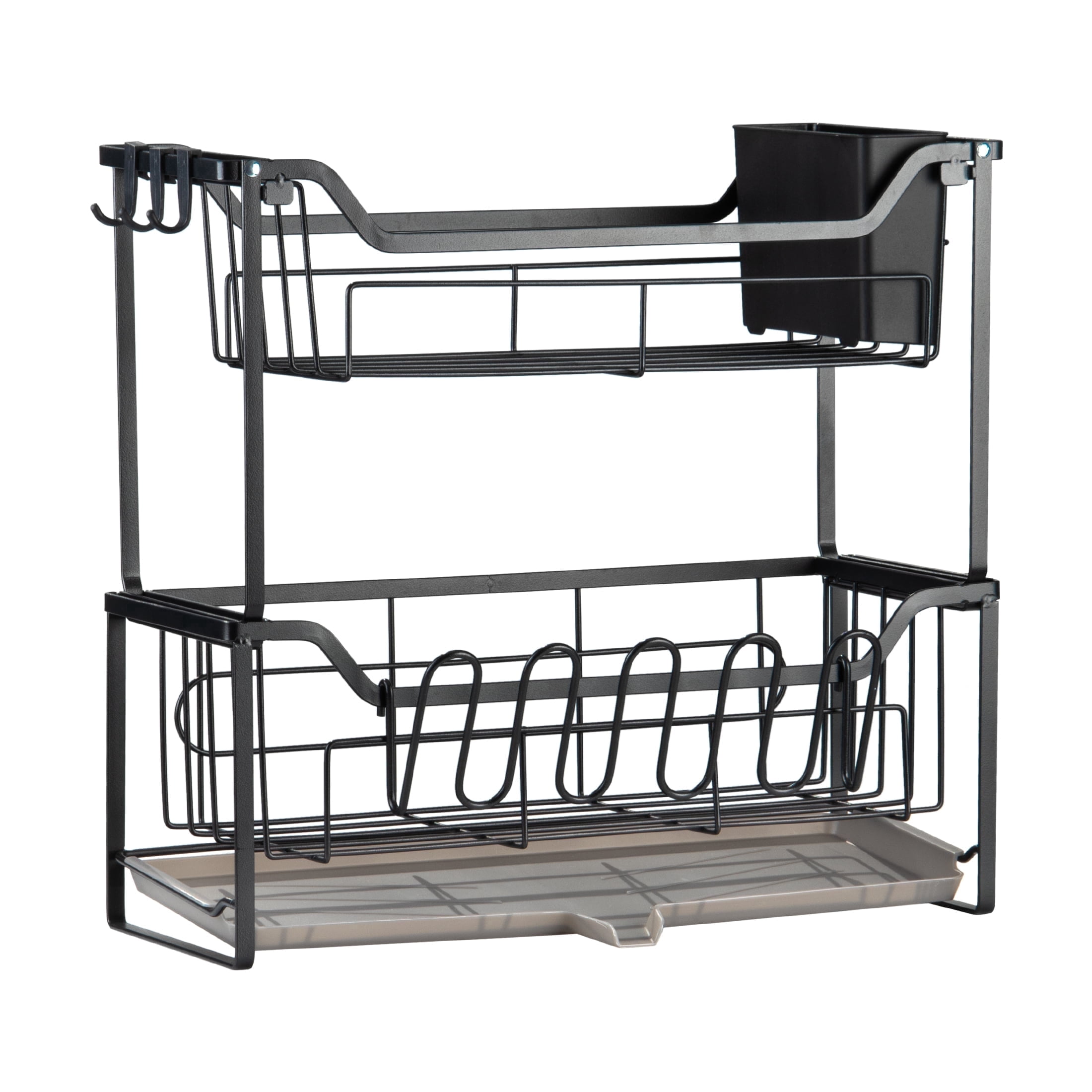 Luckytree 2-Tier Dish Drying Rack, Large Space-Saving Dish Racks,Narrow Dish Drainer for Kitchen Counter Organizer ,6.7"W x 17"L,Black