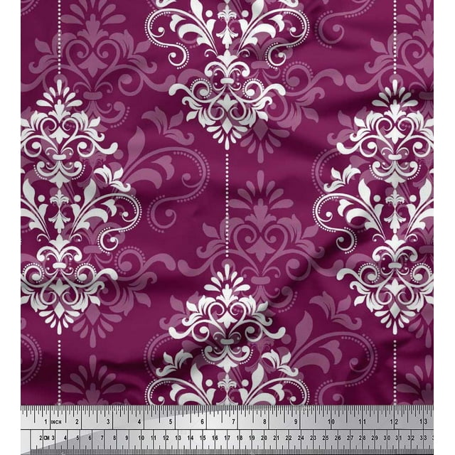 Soimoi Moss Georgette Fabric Filigree Damask Print Fabric by The Yard 42 Inch Wide