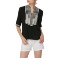 thumbnail image 6 of Grosy Embroidered Tops for Women V Neck Short Sleeve Boho Embroidered Blouses Cotton Rayon Peasant Blouse Summer Tops Vintage Bohemian Clothes-Black Tops/L/G-058, 6 of 10