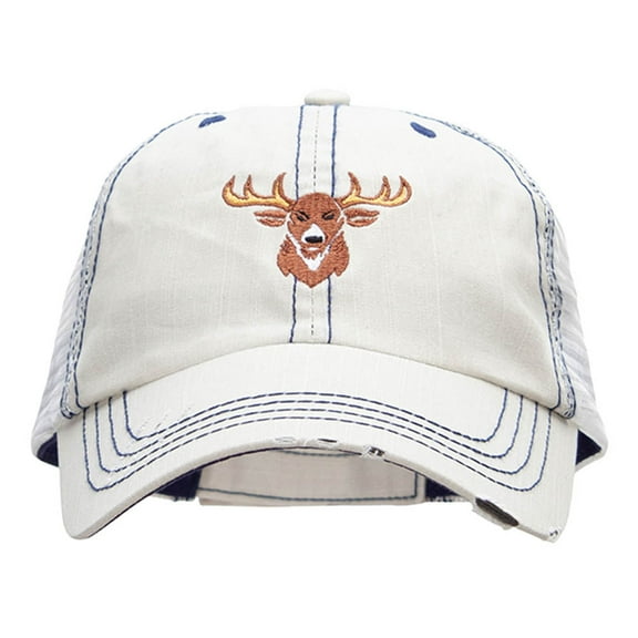 Aggressive As Buck Embroidered Frayed Mesh Cap - Putty OSFM