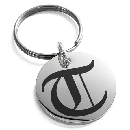 Gold Stainless Steel Keychain Stainless Steel Letter T Initial Old English Monogram Engraved Small Medallion Circle Charm Keychain Keyring ()