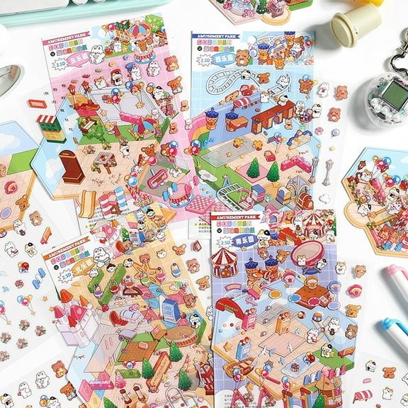 16 Pcs DIY 3D House Stickers with Tweezers Fun DIY 3D Sticker Scene Cute 3D Scene Stickers Creative 3D House Sticker Set for Adults Kids Relief Stress Pass the Time