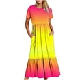 thumbnail image 2 of Qiopertar Robe d'Été Décontractée à Manches Courtes Col Rond Robe Maxi Fluide à Volants de Plage avec Poches Robe à Imprimé Dégradé Grandes Économies de Vacances! jusqu'à 90 % de Réduction, 2 of 7