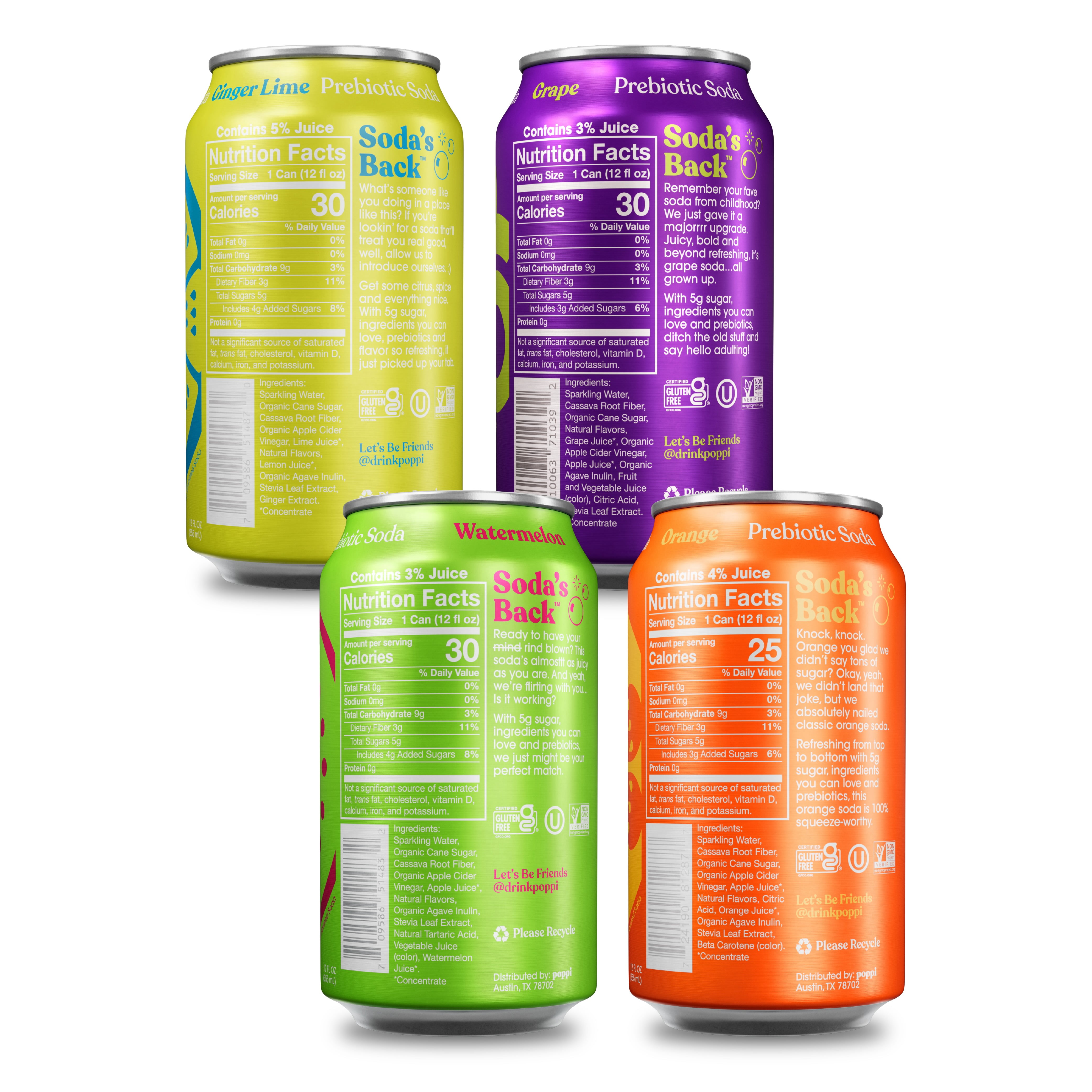 Poppi Prebiotic Soda, Beach Party Variety Pack, 12 Pack, 12 oz