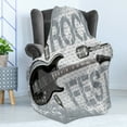 thumbnail image 4 of Rock Music Soft Flannel Fleece Blanket, Grunge Color Splashed Brick Wall Background Electronic Guitar Mics Design, Cozy Plush for Indoor and Outdoor Use, 50" x 70", Blue Grey Black, by Ambesonne, 4 of 5