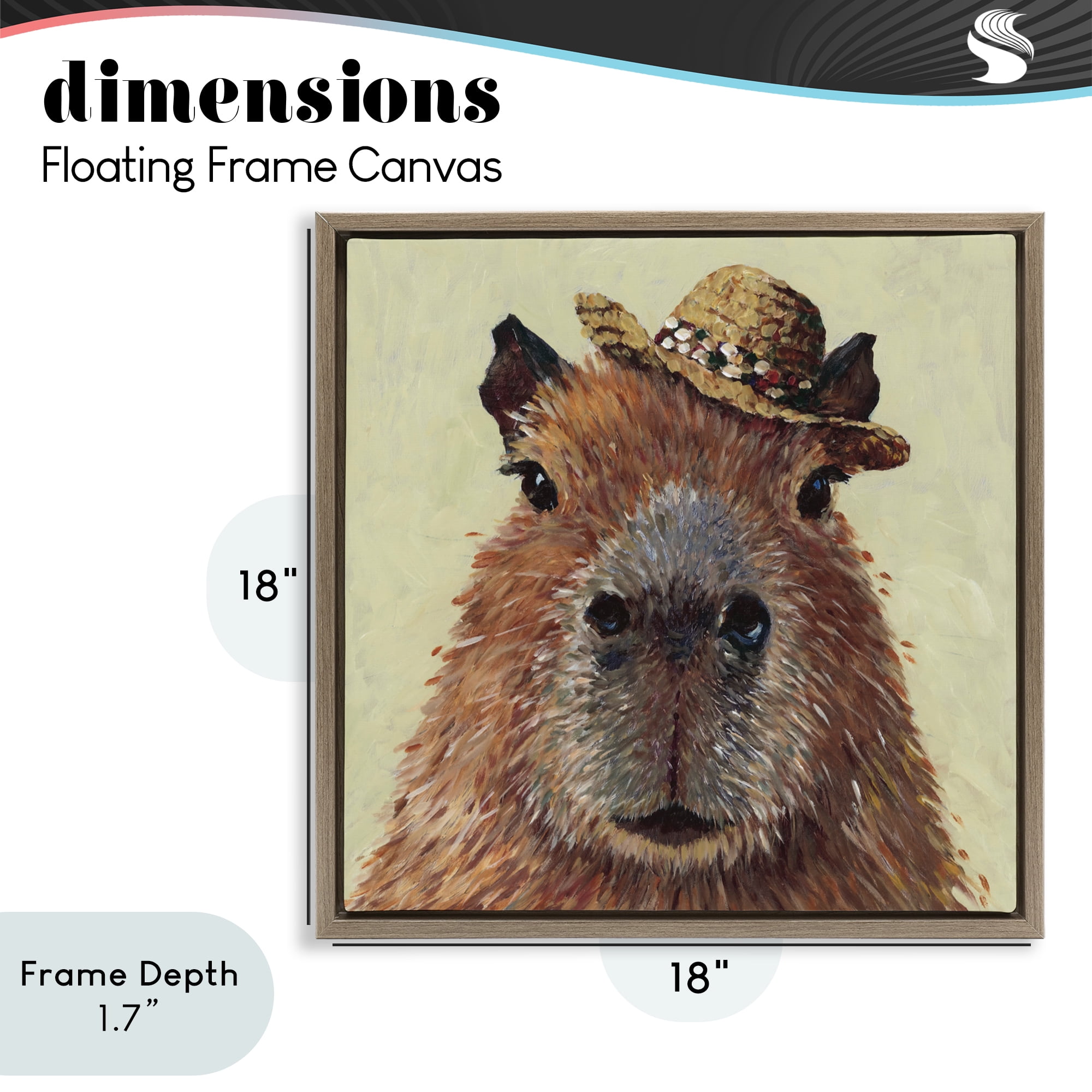 Stupell Industries Capybara with Straw Hat Brown Framed Floater Canvas Wall Art, design by Studio Bautista