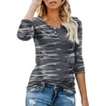 thumbnail image 1 of T-shirt Henley à Manches Courtes/longues pour Femmes, Décontracté, Basique, 1 of 2