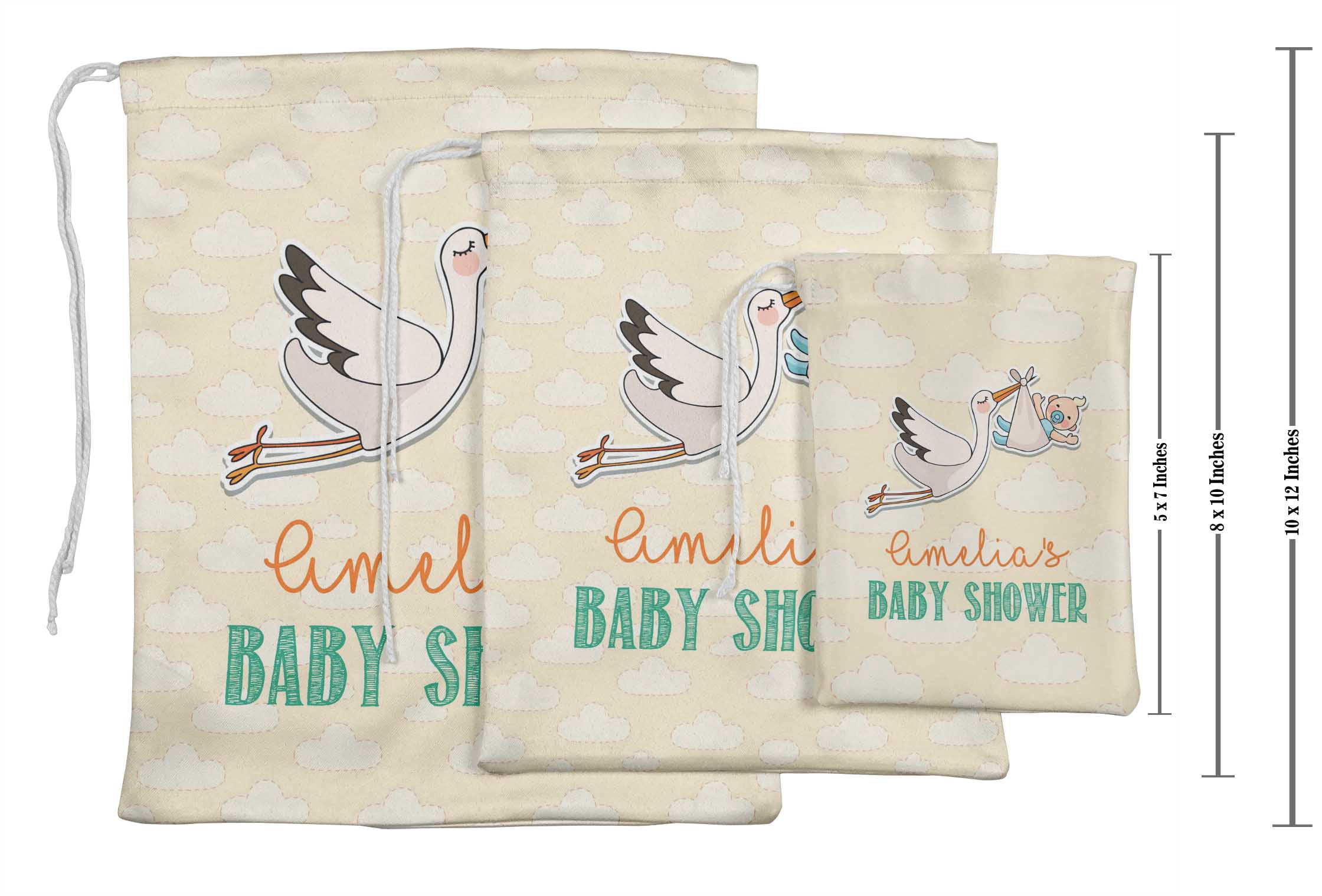 Darling Souvenir Orange Flying Stork Baby Shower Custom Party Supplies Favor Bags Gift Pouches 15 Pieces