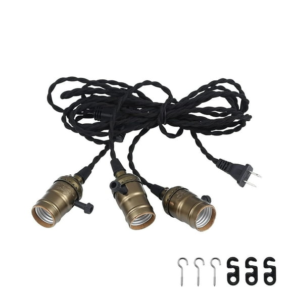 GHRTGR-15 Feet Triple Bulb Vintage Hanging Pendant Light Cord Kit for Indoor Decorations, Holder with an Independent Control Switch, 3, Suitable E26 Lamp Socket
