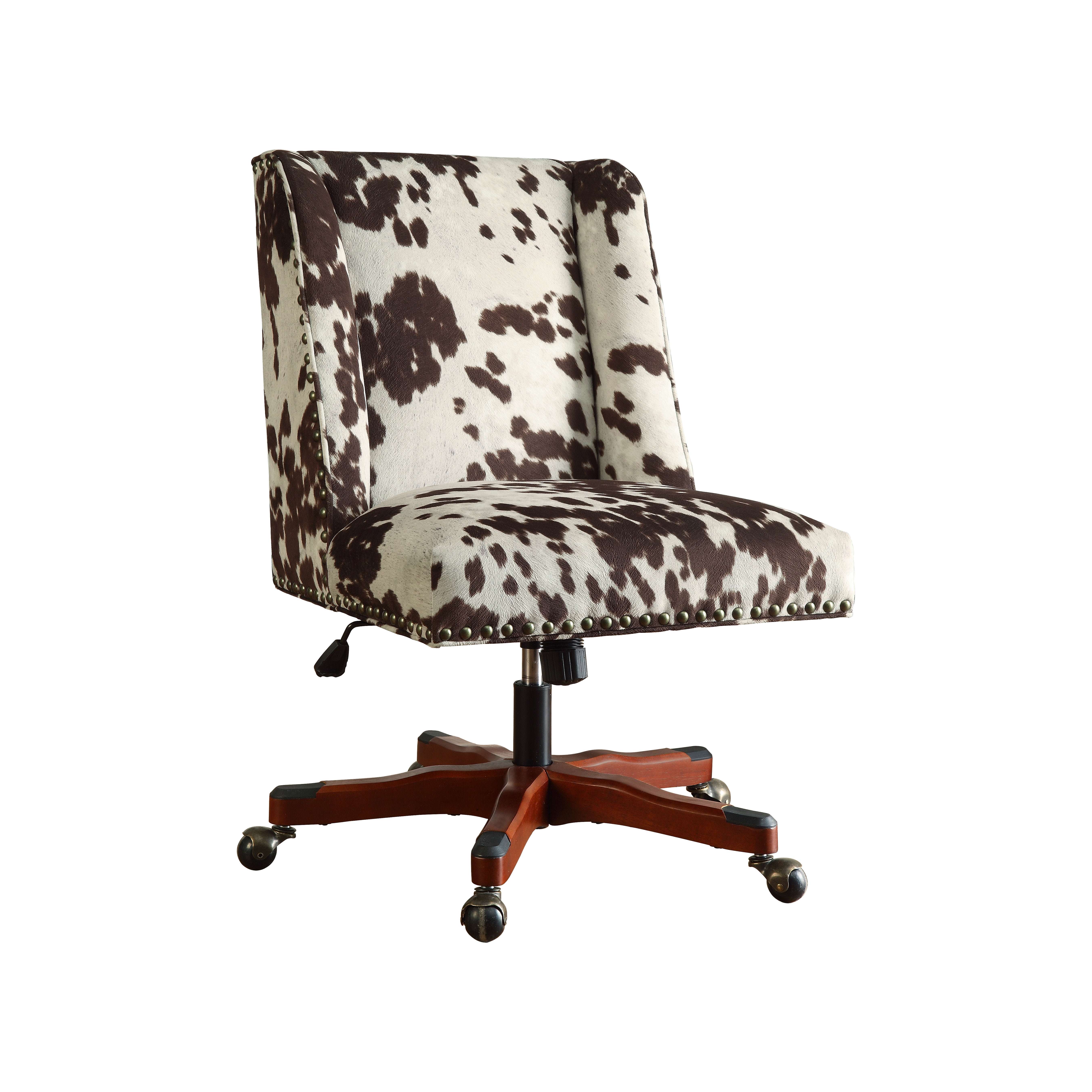 Linon Draper Office Chair, Cowhide Print, Multiple Color & Base Options