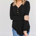 thumbnail image 2 of tarylea Fall Tops for Women V Neck Chest Button Tunic U Shaped Hem Long Sleeve Tops Loose Casual Shirts, 2 of 6