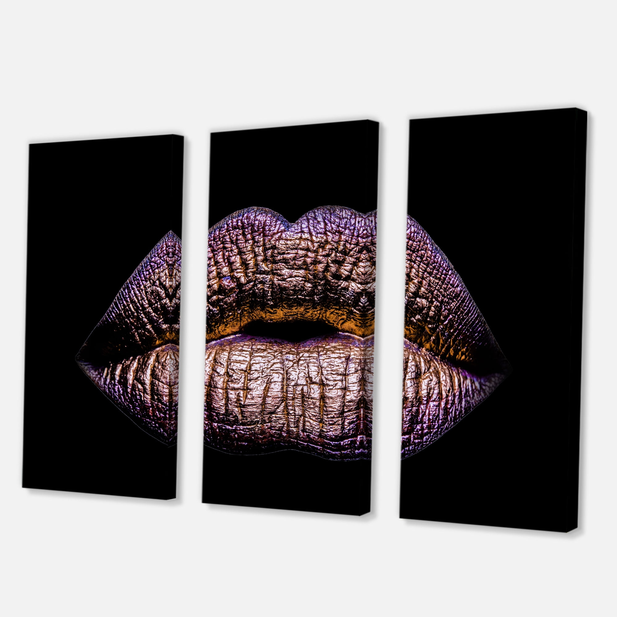 Sexy Golden Metallized Woman Lips V 28 in x 36 in Photography Canvas Art Print, by Designart