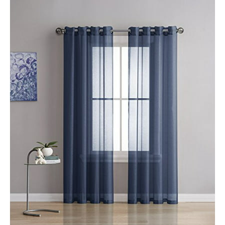 Linenzone Grommet Semi Sheer Curtains, Navy Blue Sheer Curtains 84 Inch