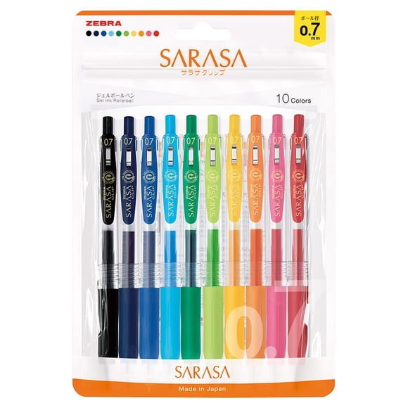 Juego de bolígrafos de gel Zebra Sarasa Clip, 0,7 mm, 10 colores