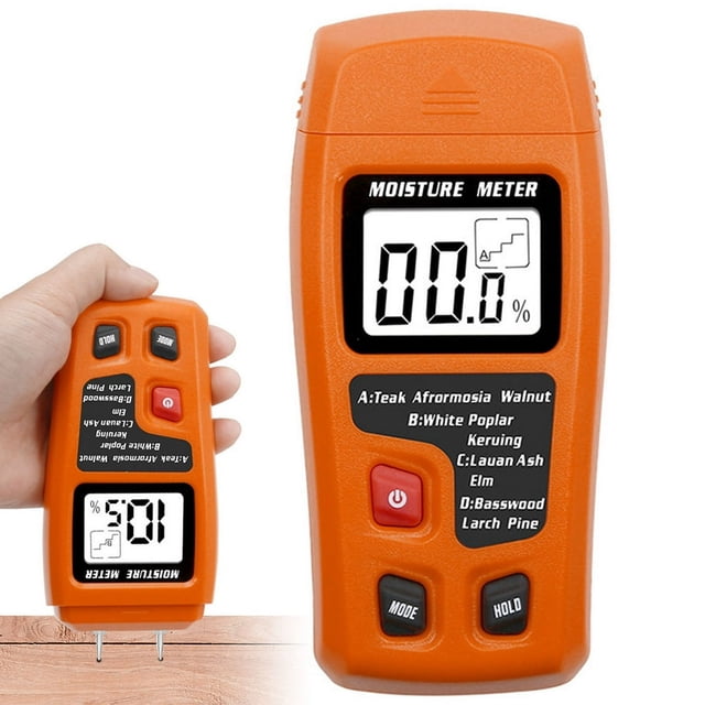 Wood Moisture Meter 9V Digital Moisture Detector with Indicator Accurate Humidity Tester Professional Hygrometer Timber Damp Detector Portable Humidity Measuring Device Reusable Orange