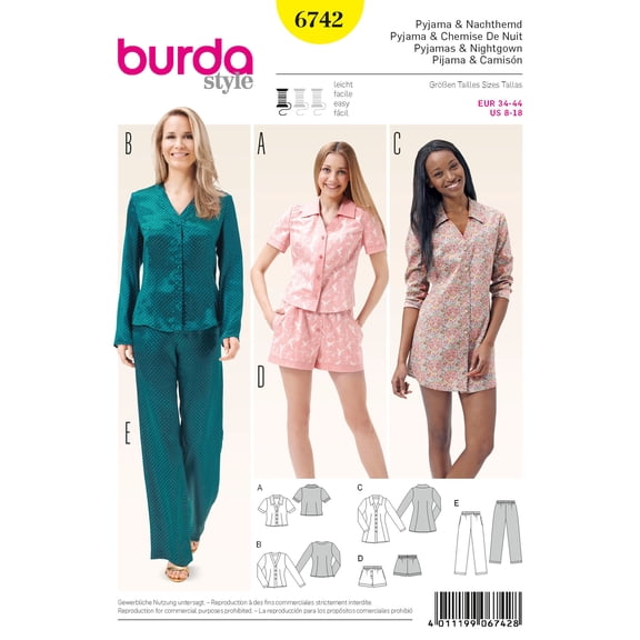 Burda Style Sewing Pattern 6742 -Misses' Lounge Set, Size: A (8,10,12,14,16,18)