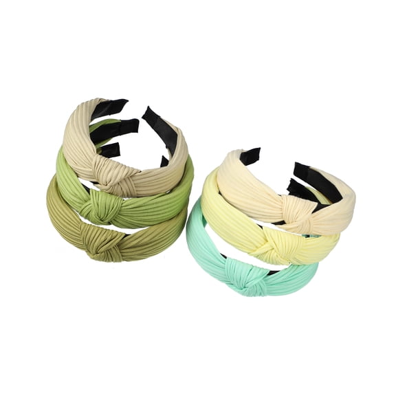 Vocoste 6 Pcs Hair Headband Wide Knotted Headband for Women Girls Beige Light Coffee Light Yellow Green 1.18"