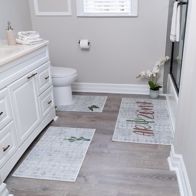 the US States Design 3 Piece Bathroom Rugs Set - Non-Slip Ultra Thin Bath Rugs for Bathroom Floor - Washable Cotton Bathroom Mats Set