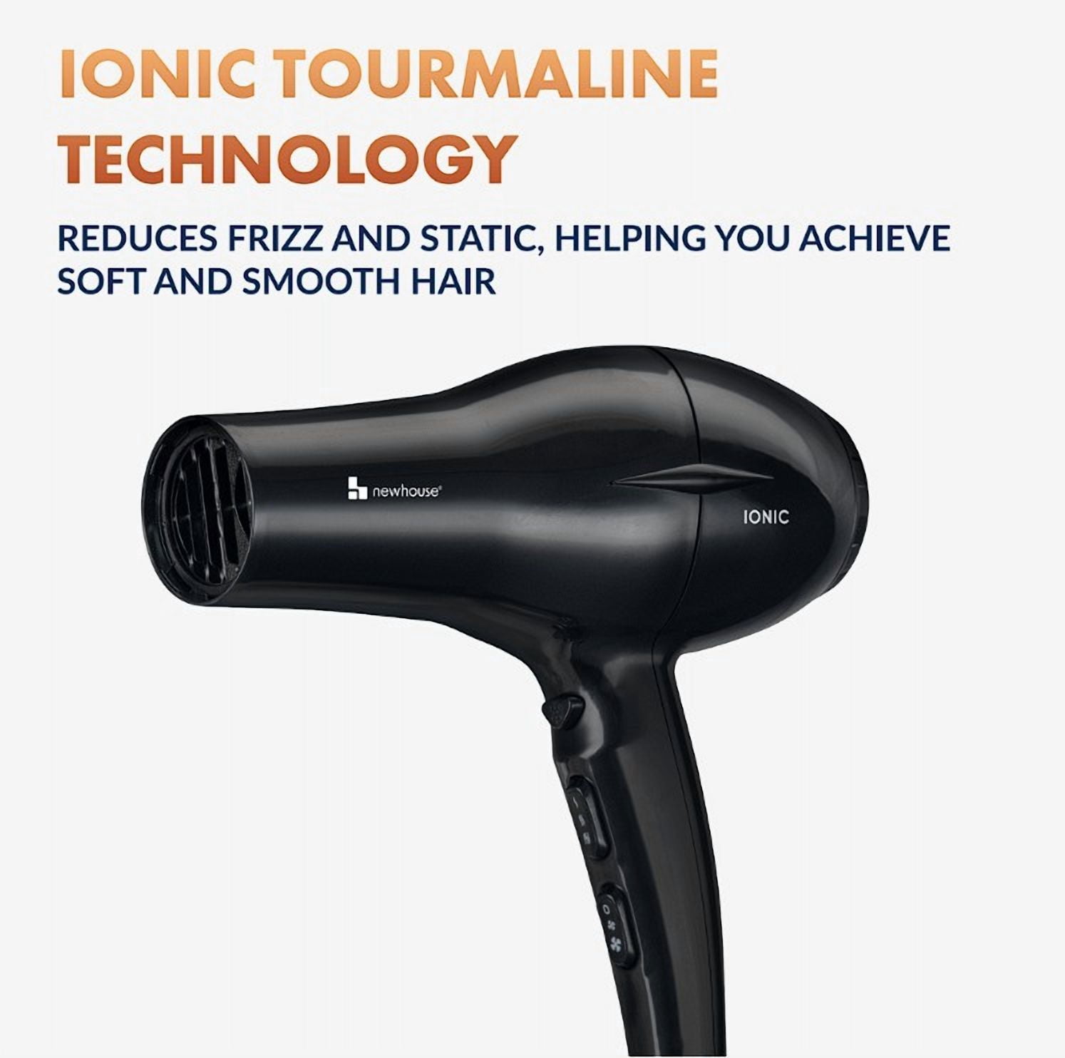 Newhouse 125V 1875W Black Ionic Tourmaline Hair Dryer with Hanging