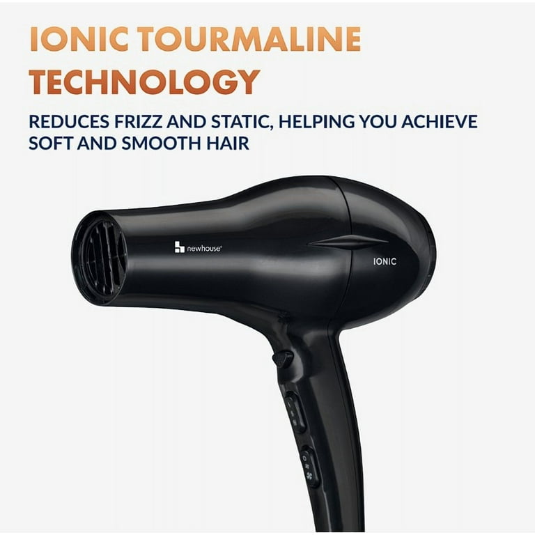 Newhouse 125V 1875W Black Ionic Tourmaline Hair Dryer with Hanging