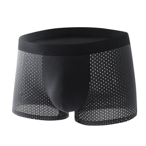 TMOYZQ Men Mesh Boxer Briefs Breathable Underwear Ice Silk Soft Cool See Through Lingerie 3D Pouch Seamless Sheer Trunk