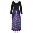 thumbnail image 4 of Vestido largo de manga larga con cuello redondo y estampado de árbol de Navidad para mujer Pompotops hdfakjf5479, 4 of 6