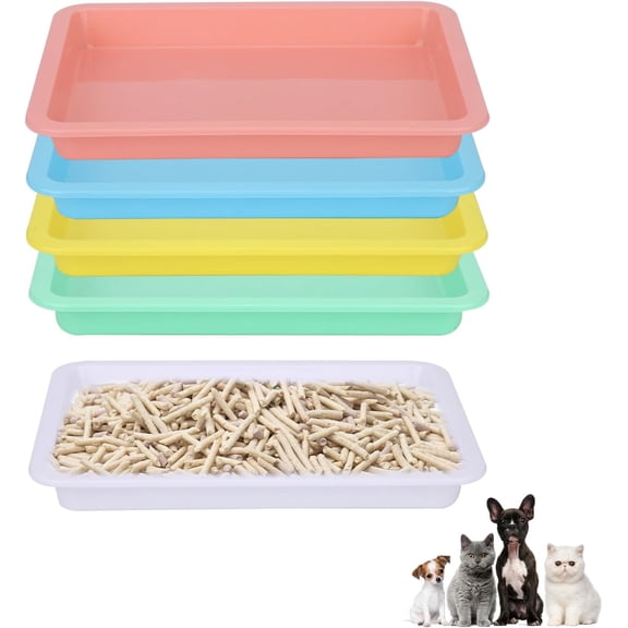5pcs Shallow Cat Litter Boxes - Plastic Cat Litter Trays & Pans for Indoor Kittens (5 Colors)
