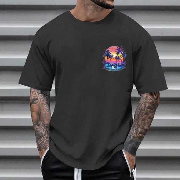 Tops para hombre, blusas y camisas de cuello redondo y manga corta para hombre, blusas casuales de cuello redondo con estampado de moda para hombre, blusas de cuello redondo y manga corta para hombre.