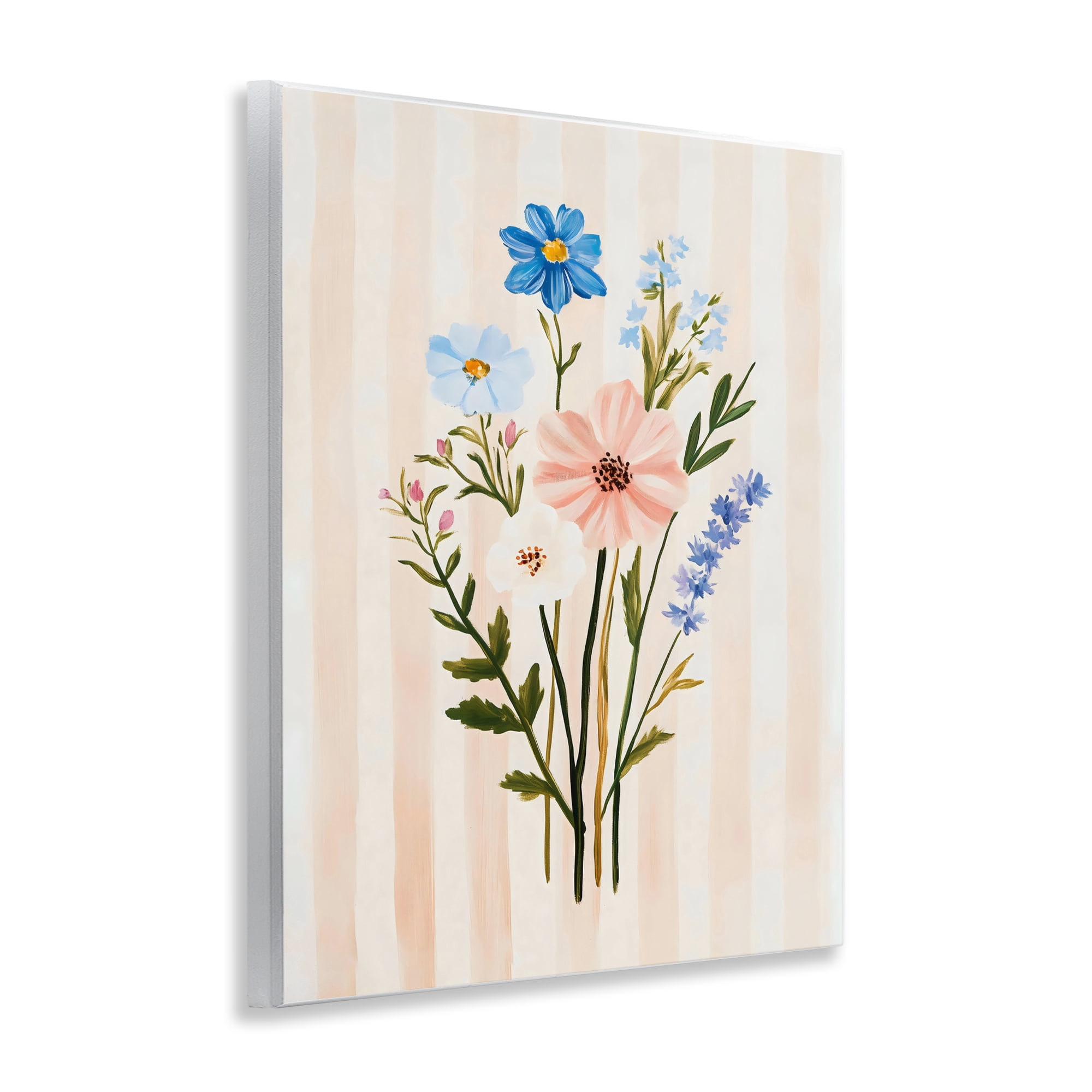 Stupell Industries Cream Stripe Florals Wall Plaque Art, design by The Prints Vibe