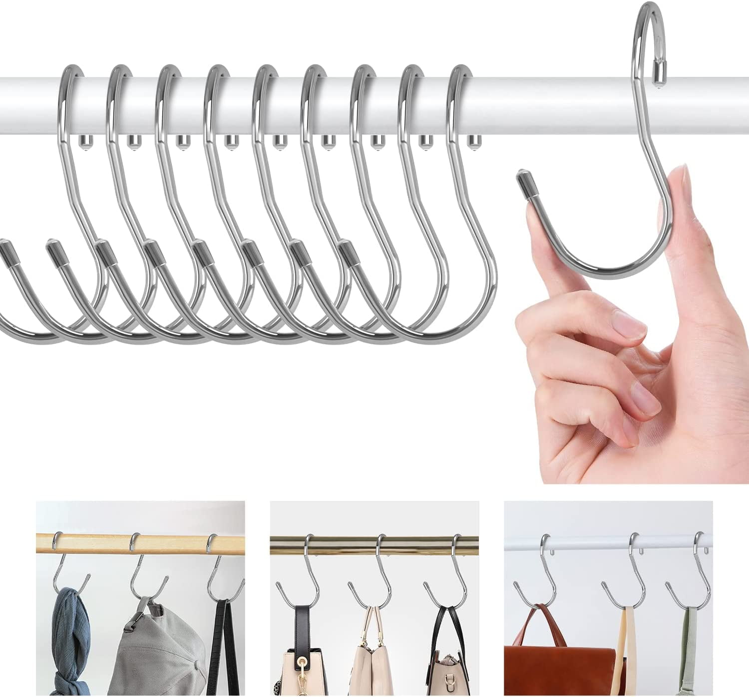 Stainless Steel S Hooks Twist Design Bag Hanger ,Closet Rod Hooks for ...