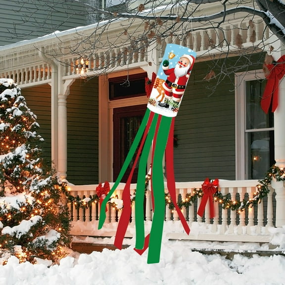 Christmas Snowman Windsock Decoration, Hanging Outdoor Winter Decor, Festive Xmas Holiday-Themed Wind Sock Ornament for Garden, Patio, and Yard