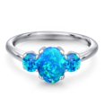 thumbnail image 3 of Gem Stone King 1.56 Ct Oval Cabochon Blue Simulated Opal 925 Sterling Silver Ring, 3 of 6