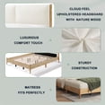 thumbnail image 4 of Christopher Knight Home Wood King Bed Frame with White Upholstered Headboard, No Box Spring, Natural, 4 of 10
