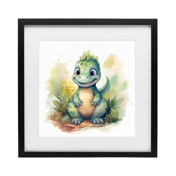 Stupell Industries Bohemian Crafty Smiling Dinosaur Black Framed Print Under Glass, 16 x 16, by Steve Hunziker