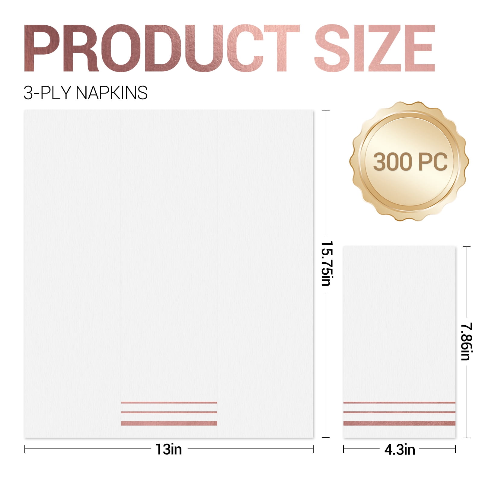 Garvee 300 Pack White and Rose Gold Disposable Paper Napkins, 3-Ply Soft Dinner Napkins with Rose Gold Foil Trim, Absorbent Decorative Guest Towels for Easter Party, Wedding, Birthday, Baby Shower
