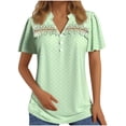 thumbnail image 2 of Aloohaidyvio Dressy Blouses for Women,Womens 2024 Summer Lace Tunic Tops Casual Short Sleeve V Neck Blouse Buttons Spring Soft Comfy T Shirts, 2 of 6