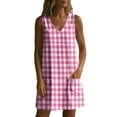 thumbnail image 5 of Women's Gingham Plaid Sleeveless Tunic Dress V Neck Loose Shift Mini Dress with Pockets Comfy Lounge Outfits Summer Beach Sundress Hot Pink, 5 of 7