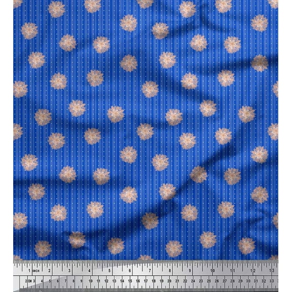 Soimoi Blue Cotton Voile Fabric Dots & Artistic Flower Stripe Fabric Prints By Yard 42 Inch Wide