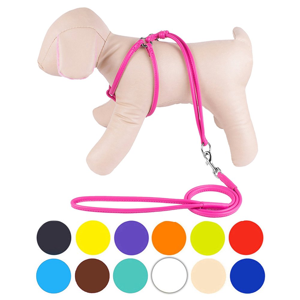 Rolled Leather Dog Harness StepIn Leash for Small Dogs, Pink Walmart