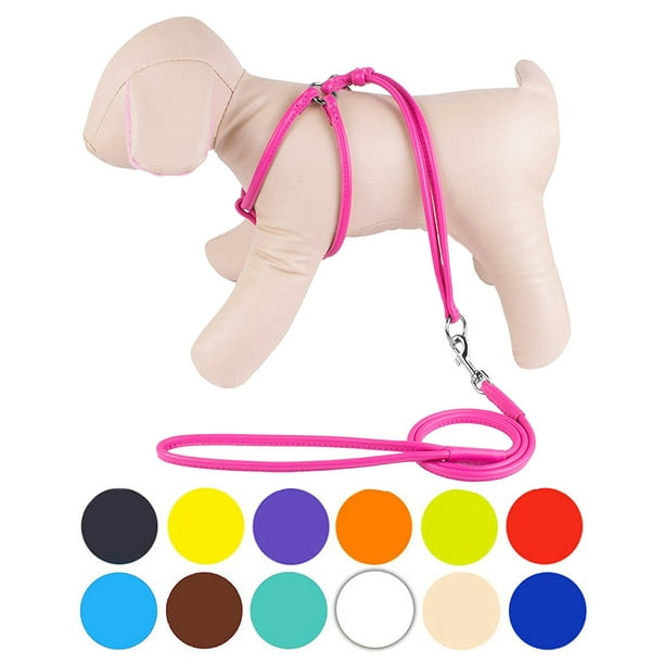 Rolled Leather Dog Harness StepIn Leash for Small Dogs, Pink Walmart